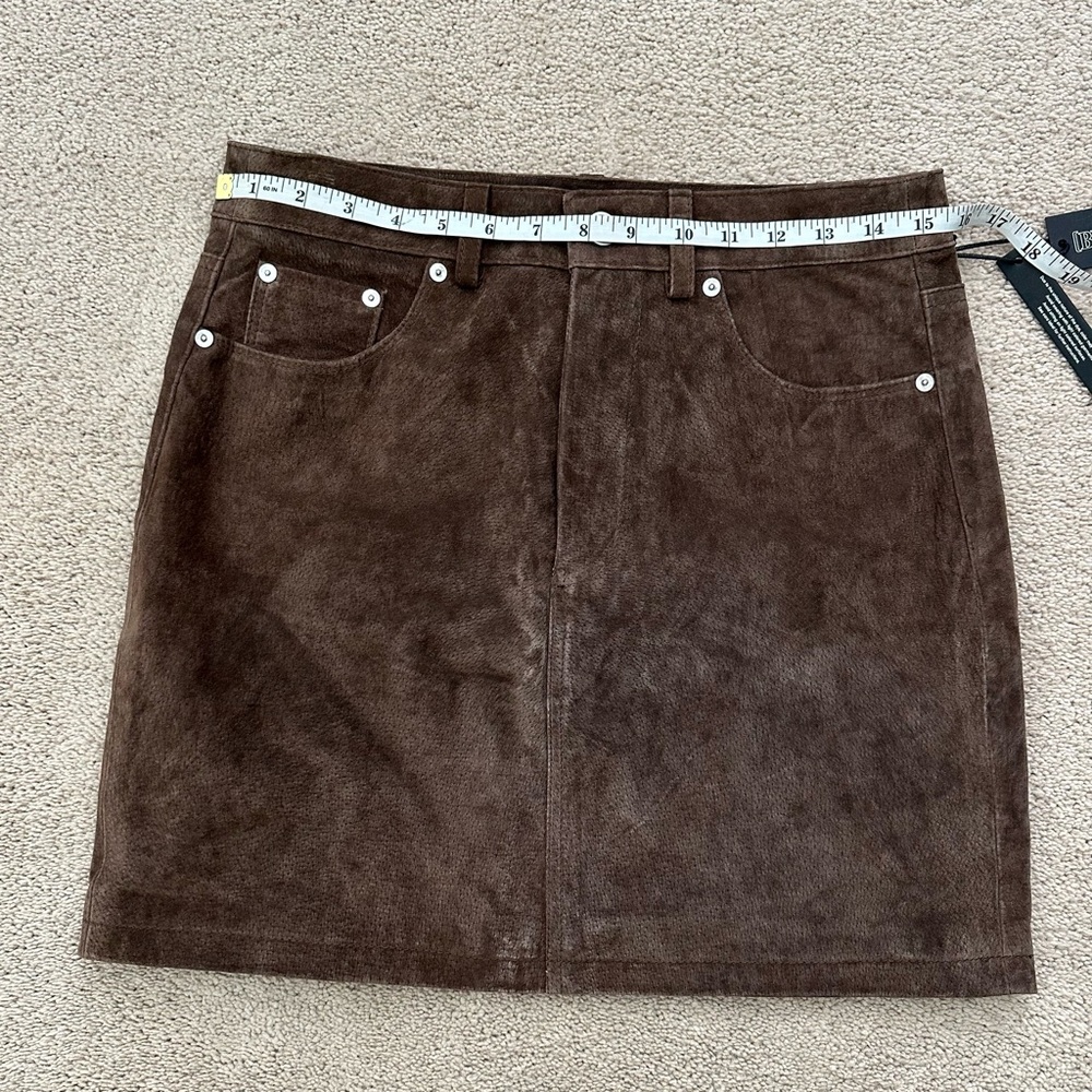 Trending Chocolate Brown Genuine Suede Leather Fall Mini Skirt - Picture 13 of 15
